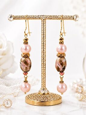 Vintage Faux Pink Pearls and Pink and Gold Vintage Beaded Earrings